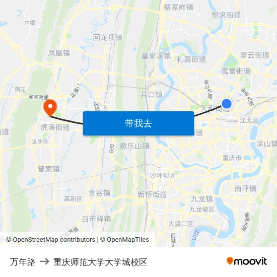万年路 to 重庆师范大学大学城校区 map