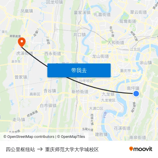 四公里枢纽站 to 重庆师范大学大学城校区 map