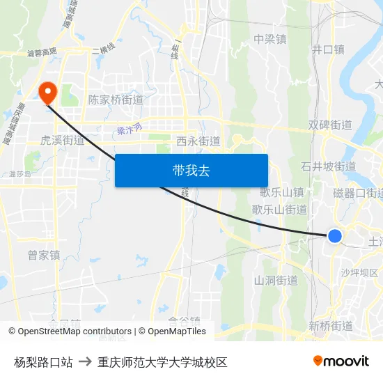 杨梨路口站 to 重庆师范大学大学城校区 map