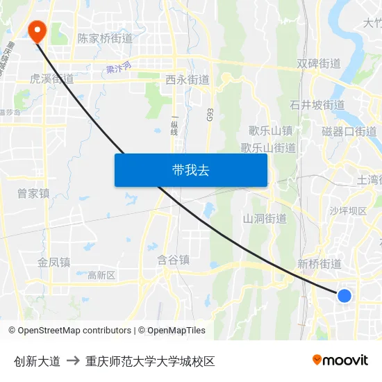 创新大道 to 重庆师范大学大学城校区 map