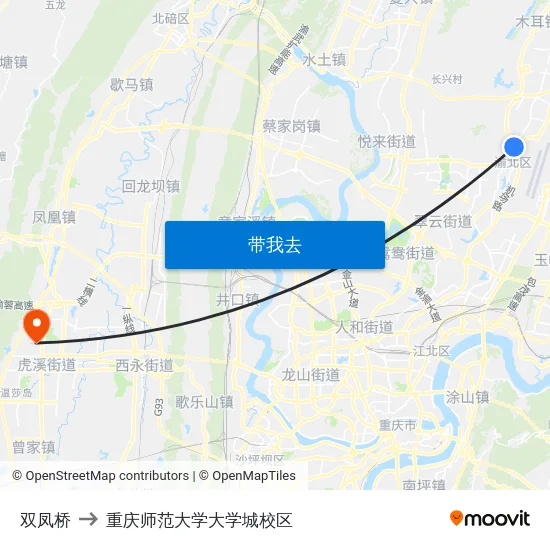 双凤桥 to 重庆师范大学大学城校区 map