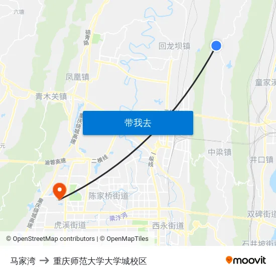 马家湾 to 重庆师范大学大学城校区 map