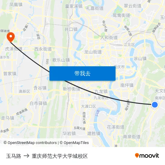 玉马路 to 重庆师范大学大学城校区 map