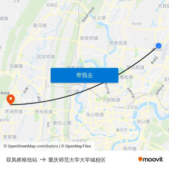 双凤桥枢纽站 to 重庆师范大学大学城校区 map