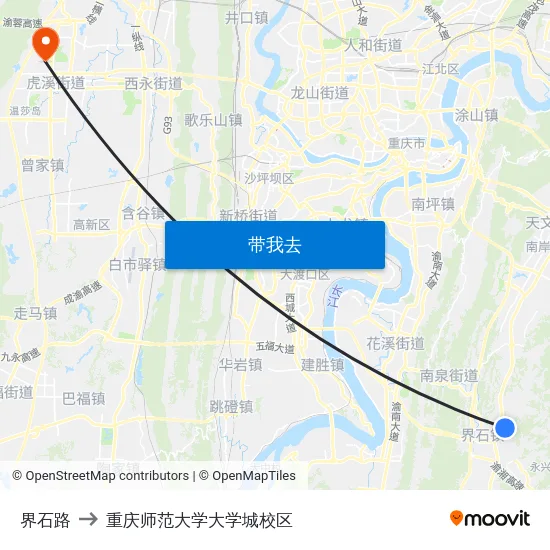 界石路 to 重庆师范大学大学城校区 map
