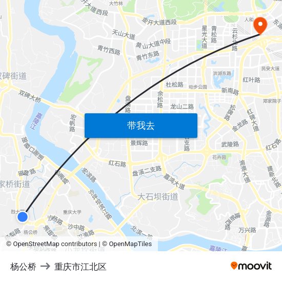 杨公桥 to 重庆市江北区 map