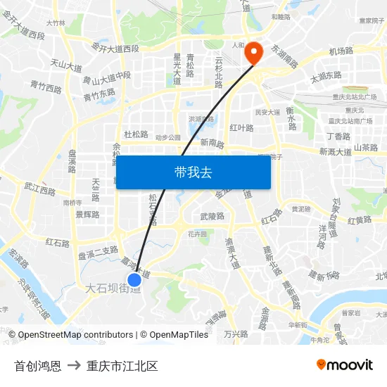 首创鸿恩 to 重庆市江北区 map