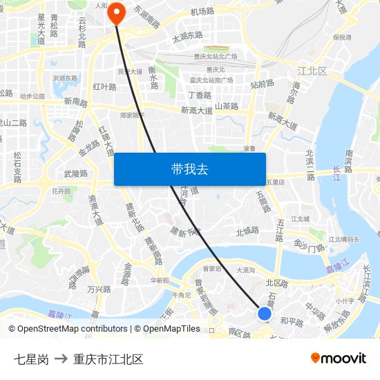 七星岗 to 重庆市江北区 map