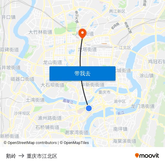 鹅岭 to 重庆市江北区 map