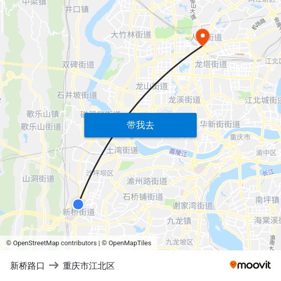 新桥路口 to 重庆市江北区 map