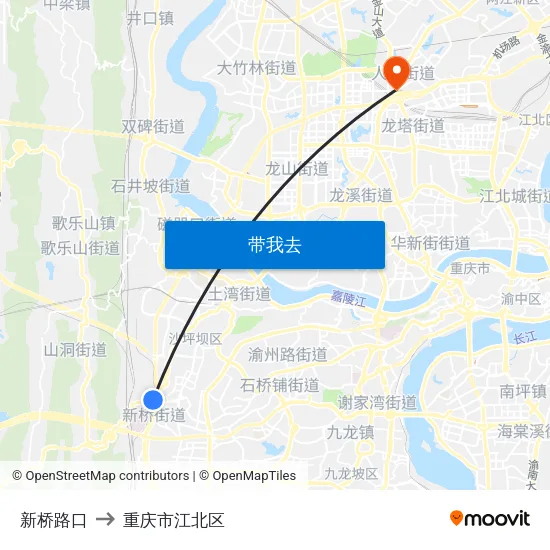新桥路口 to 重庆市江北区 map