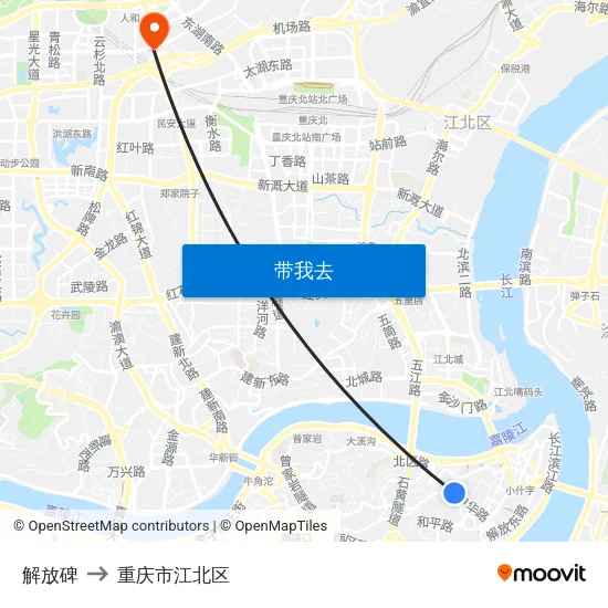 解放碑 to 重庆市江北区 map