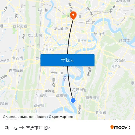 新工地 to 重庆市江北区 map