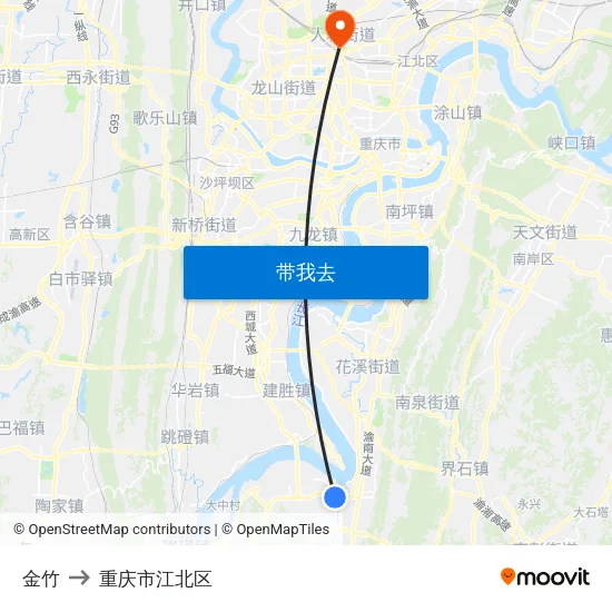 金竹 to 重庆市江北区 map