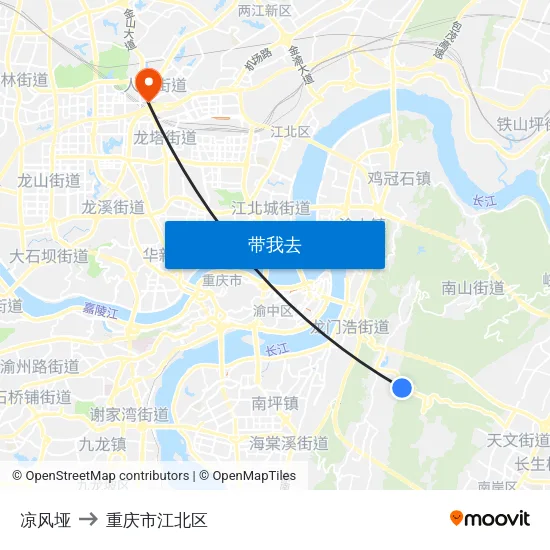 凉风垭 to 重庆市江北区 map