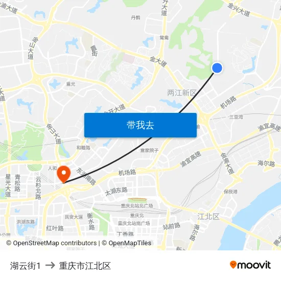 湖云街1 to 重庆市江北区 map