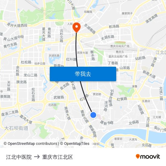 江北中医院 to 重庆市江北区 map