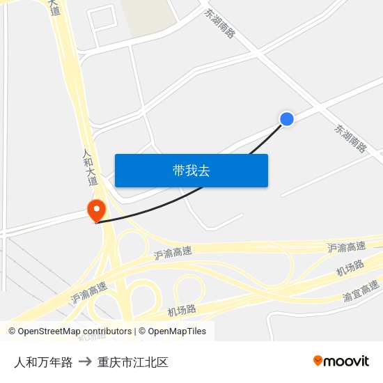 人和万年路 to 重庆市江北区 map