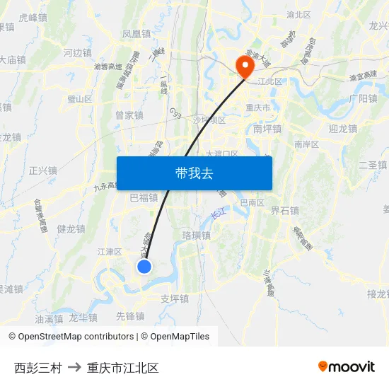 西彭三村 to 重庆市江北区 map