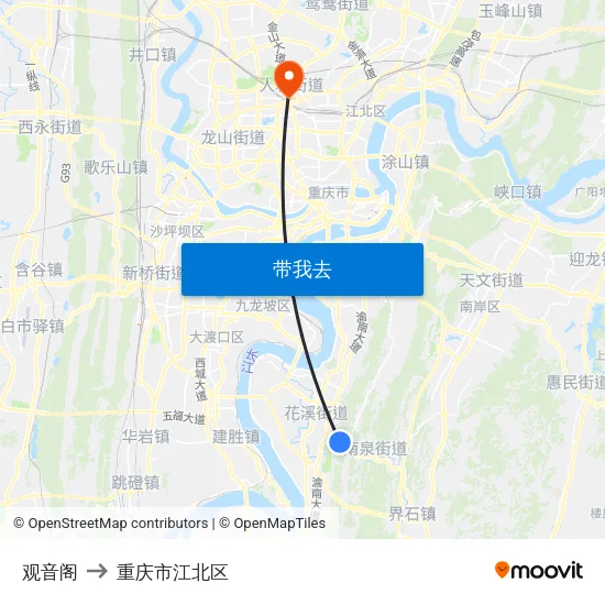 观音阁 to 重庆市江北区 map