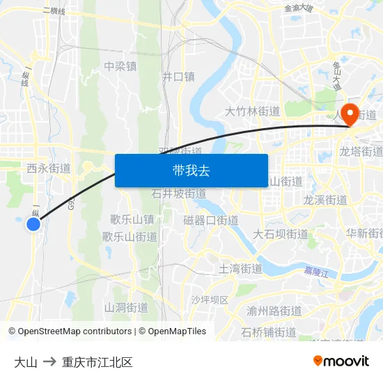 大山 to 重庆市江北区 map