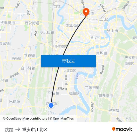 跳蹬 to 重庆市江北区 map