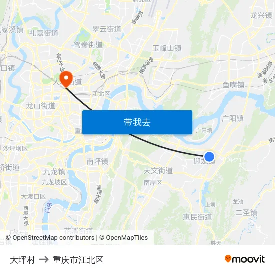 大坪村 to 重庆市江北区 map