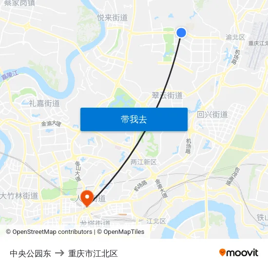 中央公园东 to 重庆市江北区 map