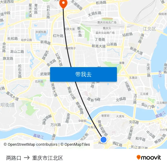 两路口 to 重庆市江北区 map