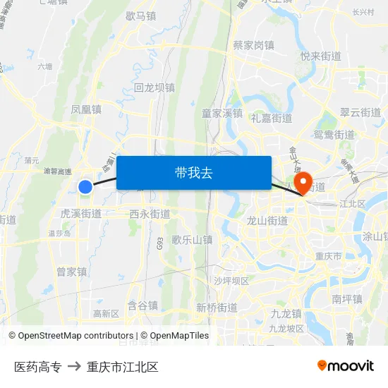 医药高专 to 重庆市江北区 map