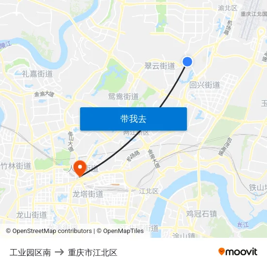 工业园区南 to 重庆市江北区 map