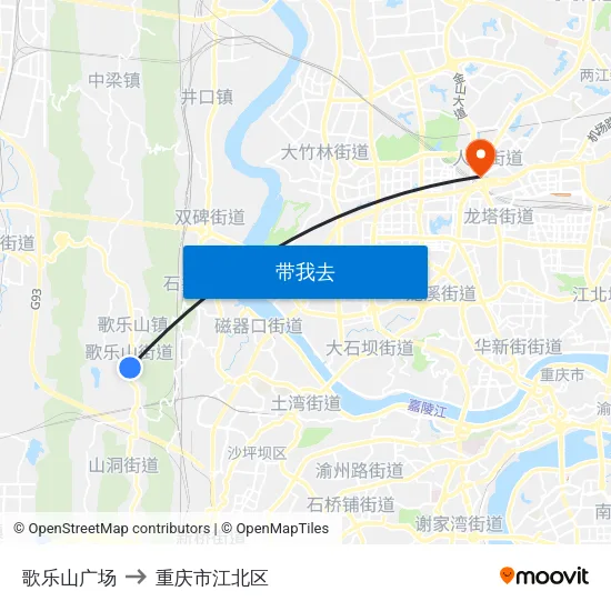 歌乐山广场 to 重庆市江北区 map