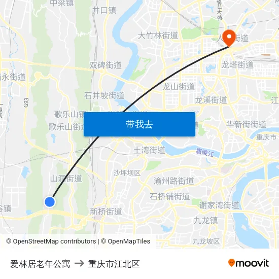 爱林居老年公寓 to 重庆市江北区 map