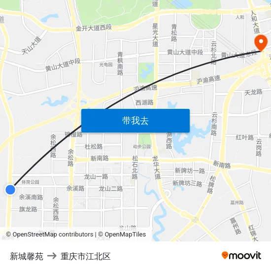 新城馨苑 to 重庆市江北区 map