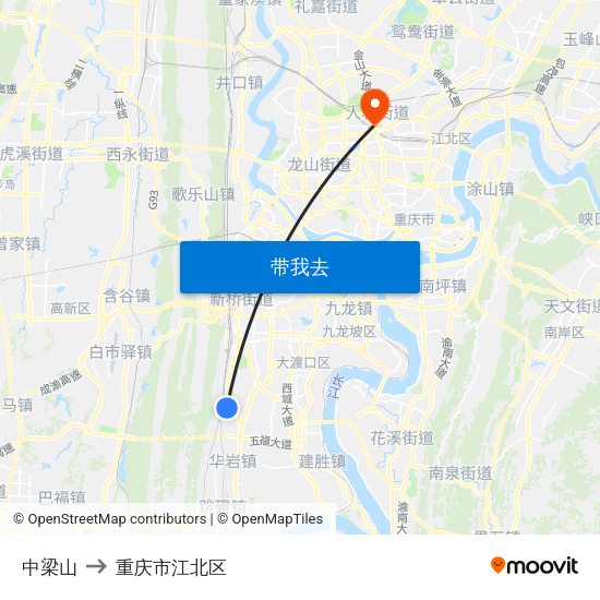 中梁山 to 重庆市江北区 map