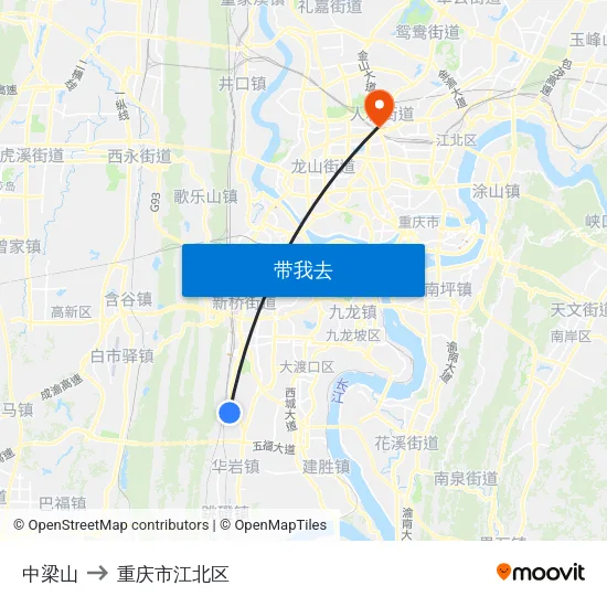 中梁山 to 重庆市江北区 map