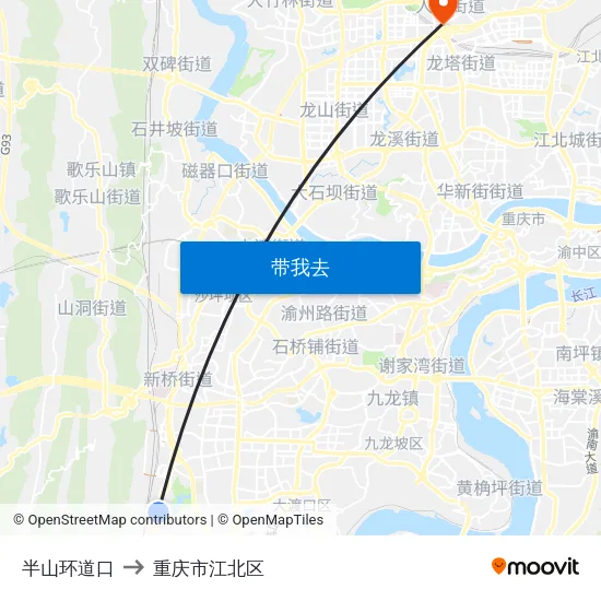 半山环道口 to 重庆市江北区 map