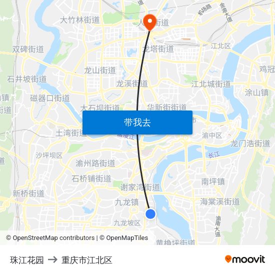 珠江花园 to 重庆市江北区 map