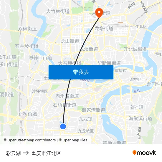 彩云湖 to 重庆市江北区 map
