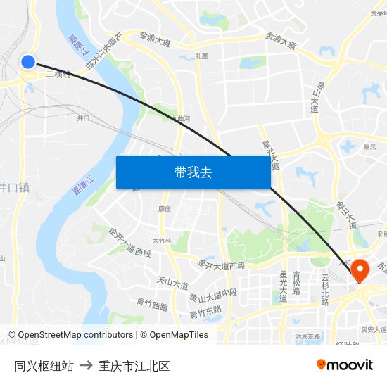 同兴枢纽站 to 重庆市江北区 map