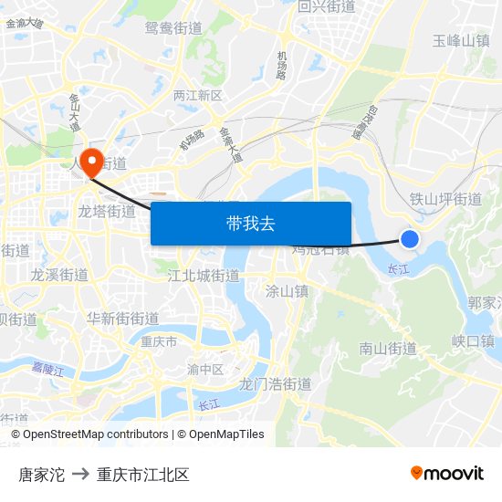 唐家沱 to 重庆市江北区 map