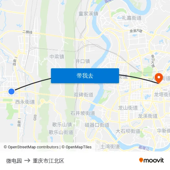 微电园 to 重庆市江北区 map