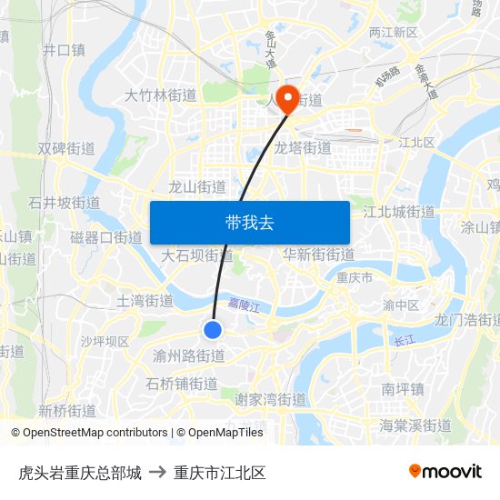 虎头岩重庆总部城 to 重庆市江北区 map