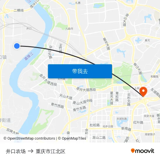 井口农场 to 重庆市江北区 map