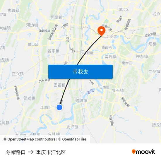 冬帽路口 to 重庆市江北区 map