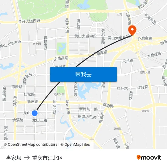 冉家坝 to 重庆市江北区 map