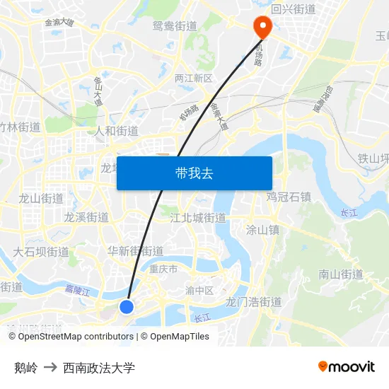 鹅岭 to 西南政法大学 map