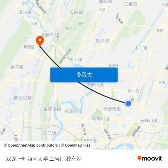 双龙 to 西南大学 二号门 校车站 map