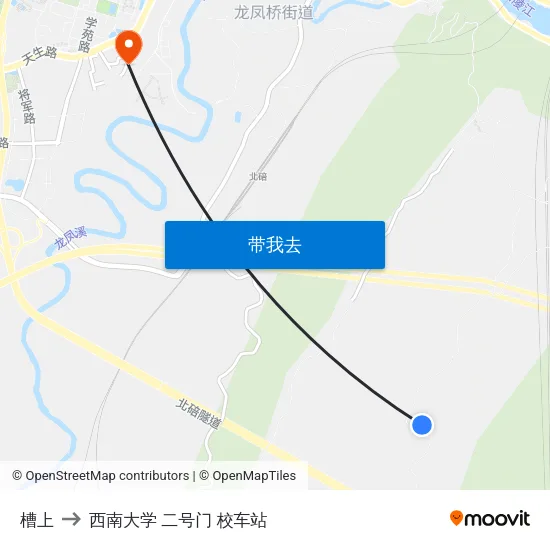 槽上 to 西南大学 二号门 校车站 map