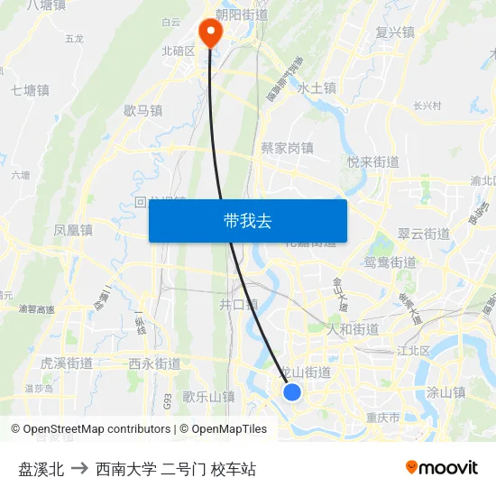 盘溪北 to 西南大学 二号门 校车站 map